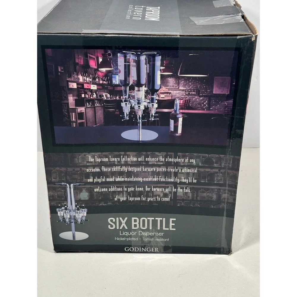 Godinger Taproom Tavern Collection Six Bottle Liquor Dispenser Nickel Plated
